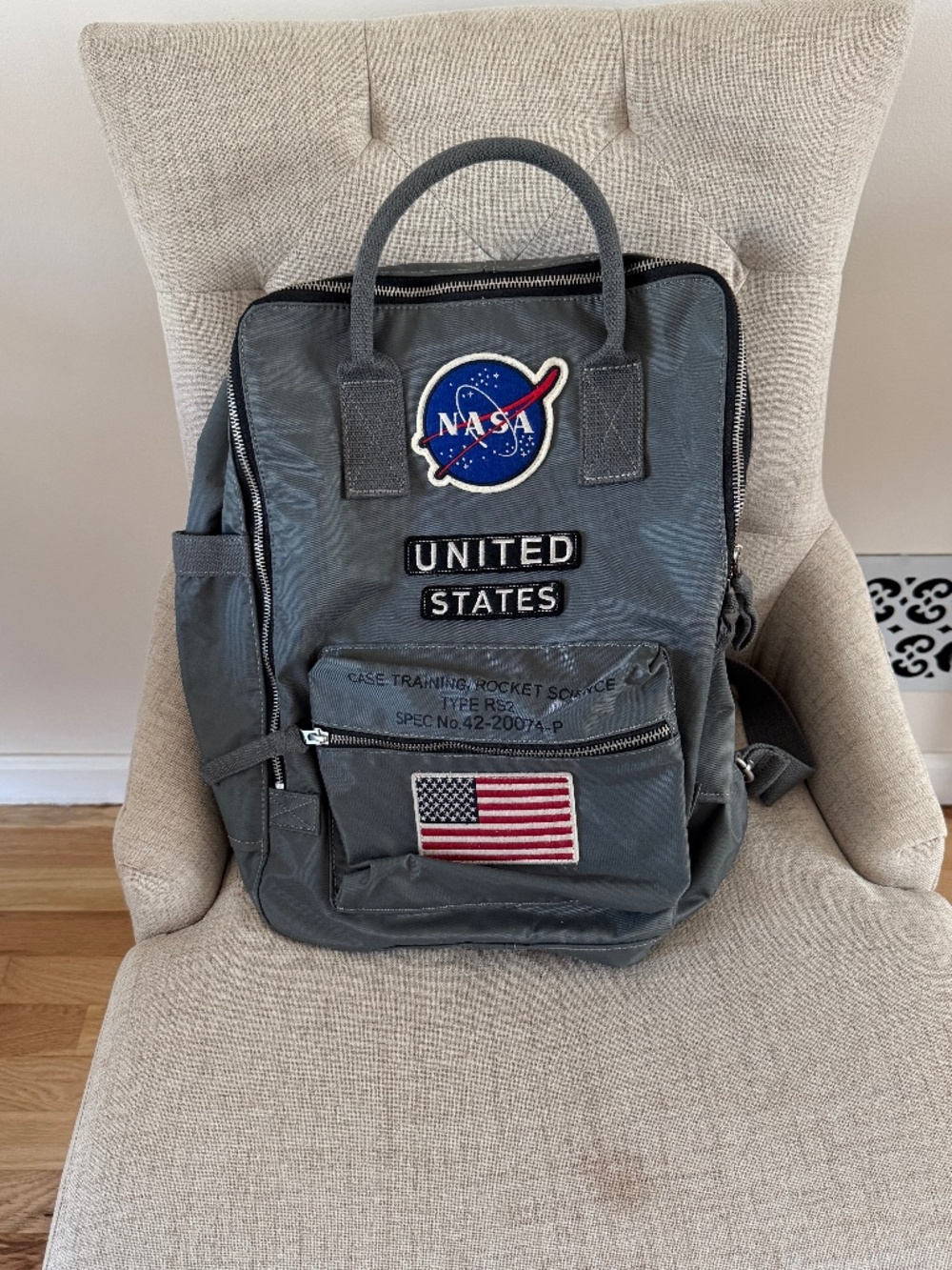 Red Canoe United States NASA Backpack Gray w/ Patches Training Rocket Science